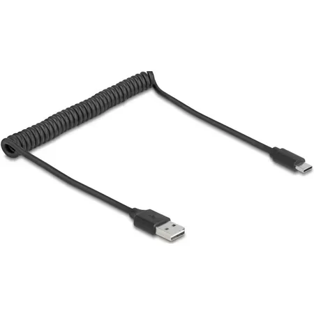 Delock EASY-USB 2.0 spiralkabel, USB-A hane till USB-C hane, 0,5–0,8 m, svart