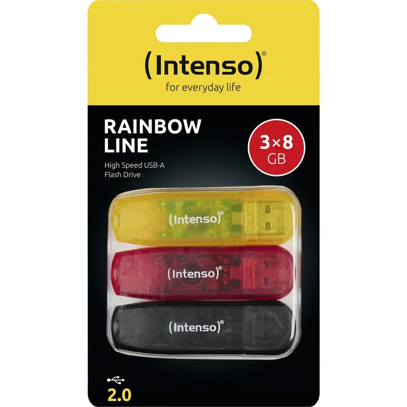 Intenso Rainbow Line USB-minne Box 8 GB Svart, Röd, Gul 3502463 USB 2.0