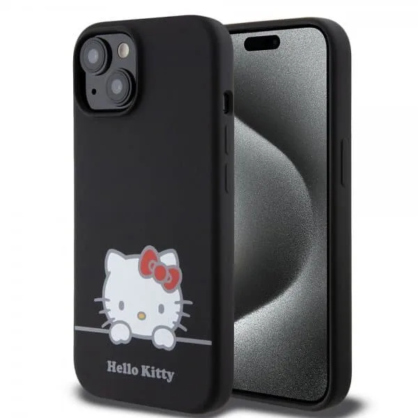 Hello Kitty iPhone 15 Skal Liquid Silicone Svart