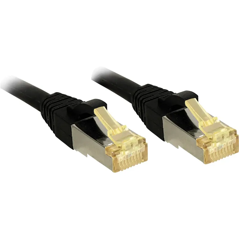 LINDY 47311 RJ45 Nätverkkabel, Patchkabel CAT 6a (råkabel CAT 7) S/FTP 5.00 m Svart med låsskydd 1 st