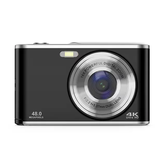 Digitalkamera 4K, 48 MP, 16x zoom, webbkamerafunktion, svart