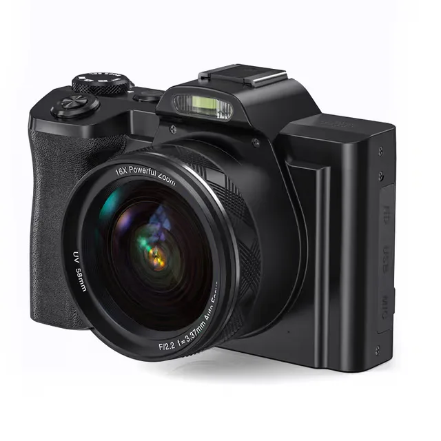 Digitalkamera 5K, 48 MP, 16x zoom, 3,5-tums skärm, autofokus, bildstabilisering, svart