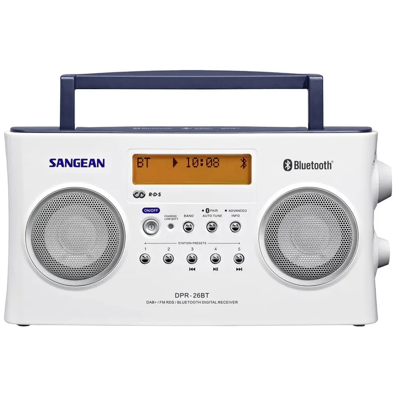 Väskradio Sangean DPR-26 BT DAB+, FM Batteri-laddningsfunktion Vit