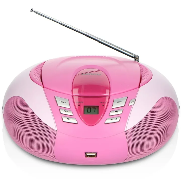 Lenco Bärbar FM-radio CD- och USB-spelare Rosa