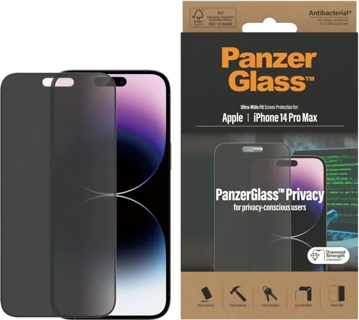 PanzerGlass Ultra Wide Fit skärmskydd med sekretessfilter för iPhone 14 Pro Max