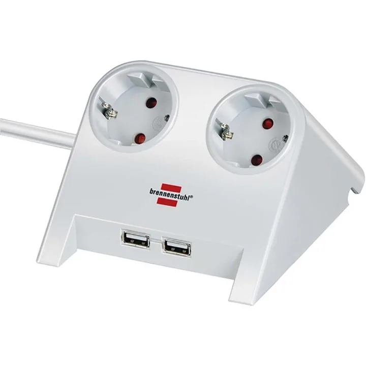 brennenstuhl Stationär eluttagslist 2x för bordet Gummifötter och 2x USB Polerad vit TYPE F