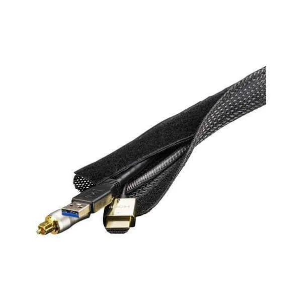 DELTACO kabelsorteringsstrumpa i nylon, kardborrband, 5m, svart