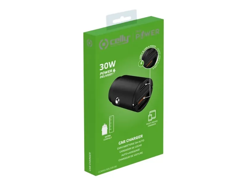 Celly: Billaddare 30W PD Svart