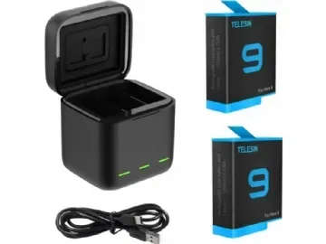 Telesin laddare + 2x uppladdningsbart batteri för Gopro Hero 9