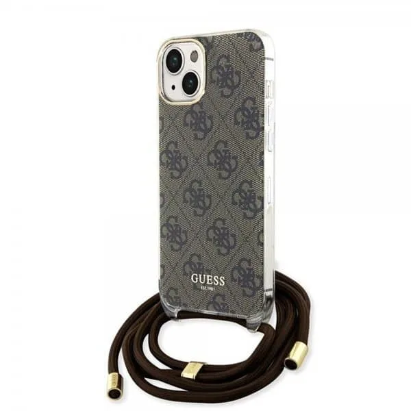 Guess iPhone 15 Skal Crossbody Cord Brun