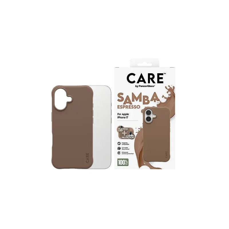 CARE by PanzerGlass Fashionable Samba mobilskal för iPhone 17, espresso