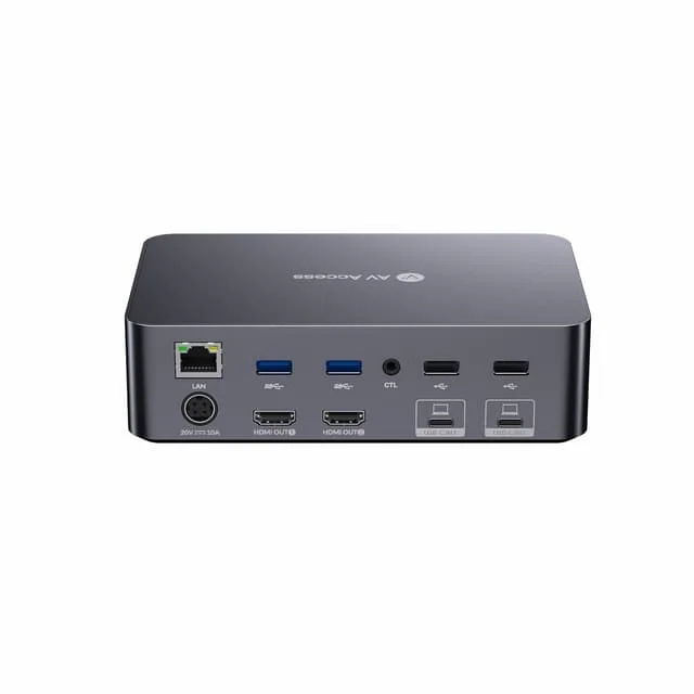 AV Access iDock C20 Dockningsstation och KVM-switch 2 till 2 USB-C till HDMI, 4K60Hz, 6x USB-A, 1x USB-C PD 100W, 1x 3,5mm AUX, 1x SD-kortläsare, 2x60W PD