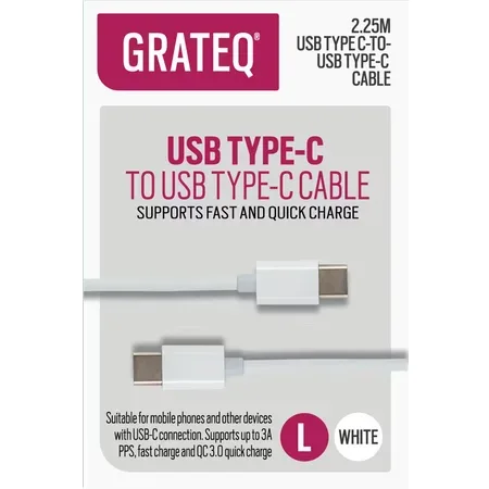GRATEQ 85058QC USB 2.0-kabel 2,25 m, USB C till USB C, vit