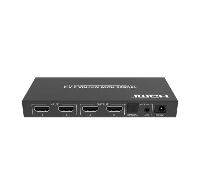 Nördic HDMI 2.0-matrisswitch 2x2, 4K60Hz, med Toslink-extraktor