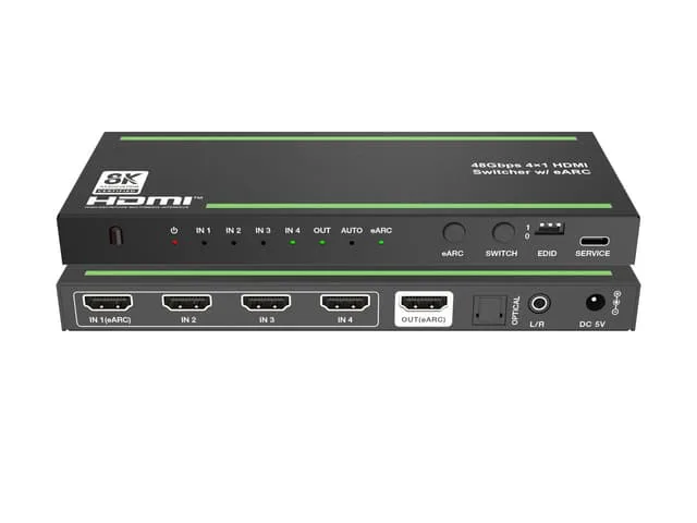 NÖRDIC 8K HDMI 2.1 eARC/ARC Switch och Extractor 4 till 1 Optisk SPDIF & Stereo CEC HDR Dolby Atmos