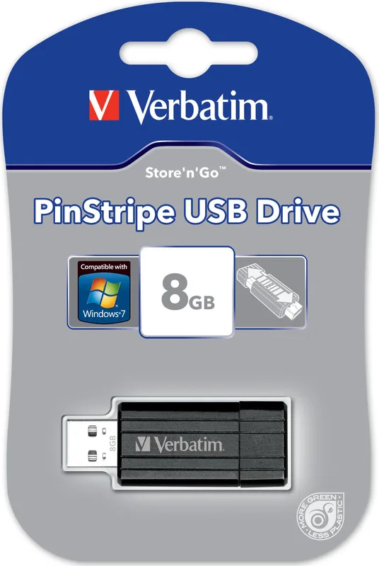 8 GB Verbatim Store 'n' Go PinStripe, USB 2.0, Svart