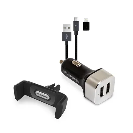 RealPower 168182 billaddare för smartphone Svart, Silver