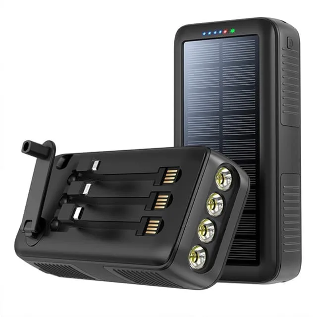 MTK Handvev 30000mAh Sol PowerBank Lightning/USB-C/Mikrokabel