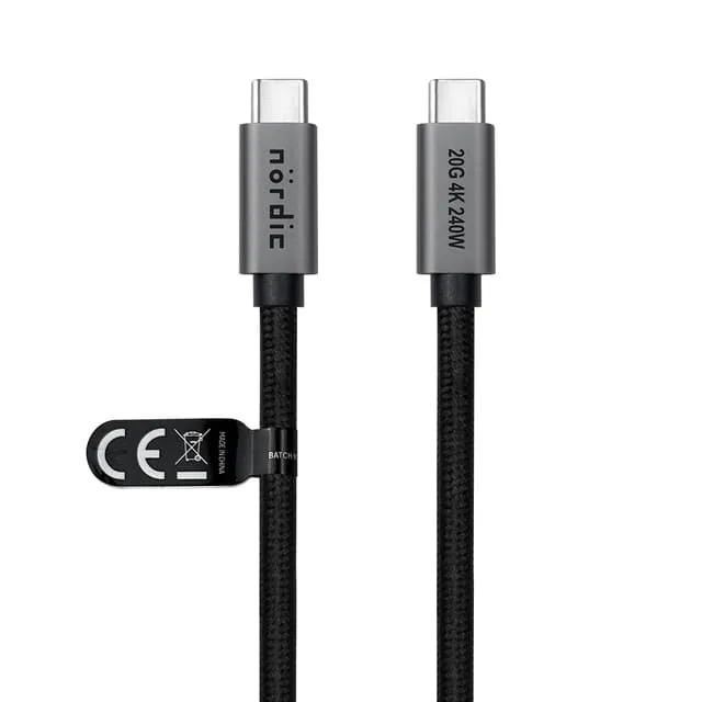 Nördic 2 m USB 3.2 Gen 2 USB-C-kabel PD3.1 240W 20G 4K60Hz, nylonflätad, grå