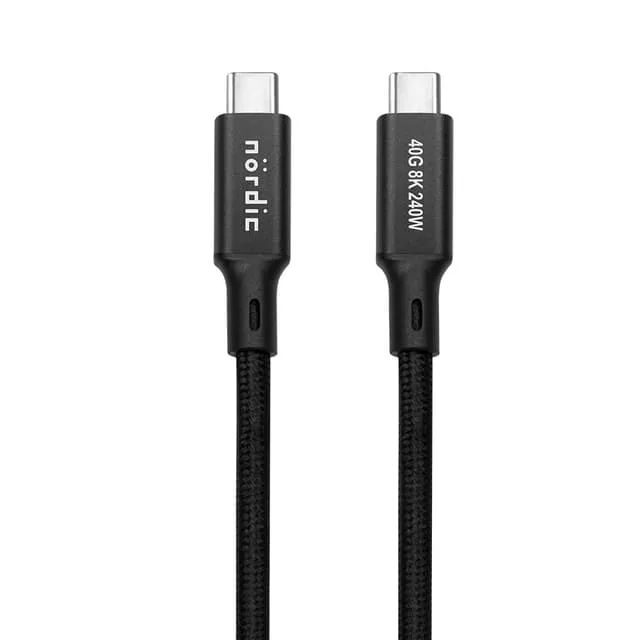 Nördic 50 cm USB4 USB-C-kabel PD3.1 240W 40G 8K60Hz 4K144Hz, nylonflätad, svart