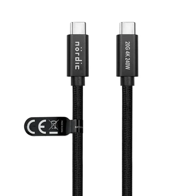NÖRDIC 2m USB 3.2 Gen 2 USB-C till C nylonflätad kabel