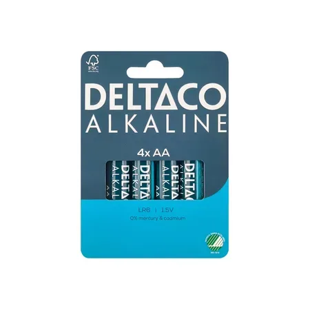 Deltaco AA alkaliska batterier, 4-pack