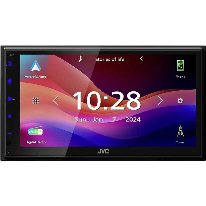 JVC Bilmediaspelare Dubbel-DIN Apple CarPlay, Android Auto™, Anslutning för backkamera, DAB+ Tuner, Bluetooth