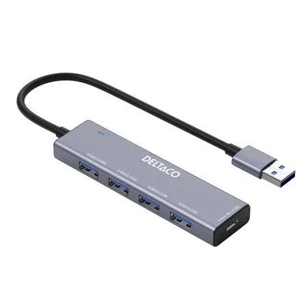 DELTACO USB-A-hubb, 4 x USB 3.0, 5 Gbps, aluminium