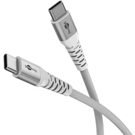 Goobay USB-C till USB-C textilkabel med metallkontakter, 3 m, vit