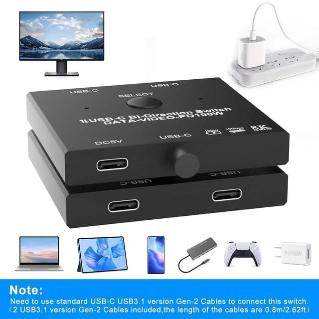 NÖRDIC USB-C 2 till 1 Switch & 1 till 2 Splitter