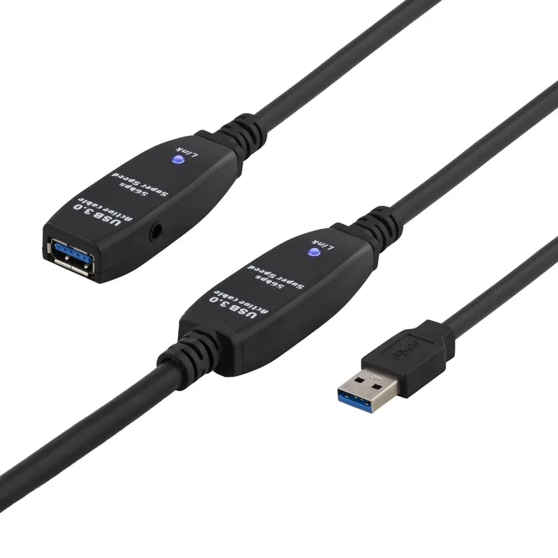 DELTACO USB 3.0-förlängningskabel A till A, aktiv, blå, 7 m