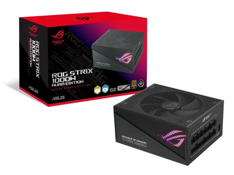 Asus ROG Strix 1000W Aura Edition, ATX 3.0, 135 mm fläkt, 80PLUS Gold, löstagbara kablar, Aura Sync RGB