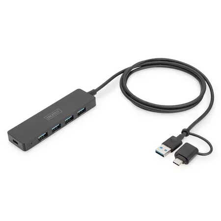 Digitus DA-70236 USB-hubb 4 Port USB-A USB 3.0 5 GBit/s med USB-C-kontakt Svart DA-70236