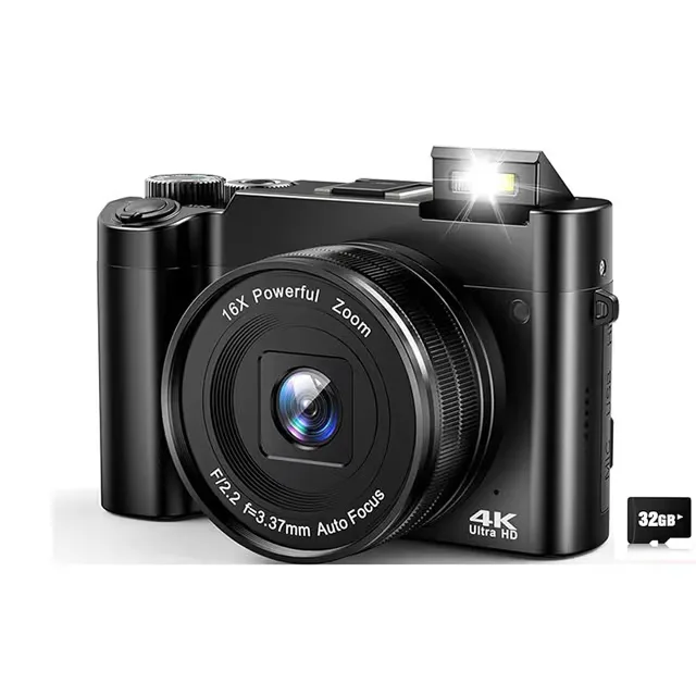 4K 64MP Digitalkamera med fram- och bakkamera, 32GB minneskort (DC218)