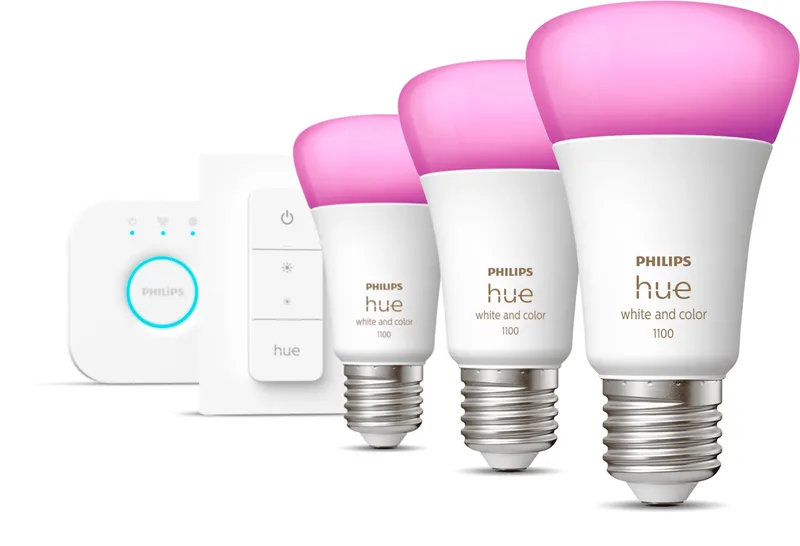 Philips Hue startkit, vit och färg, 9 W E27, 3-pack