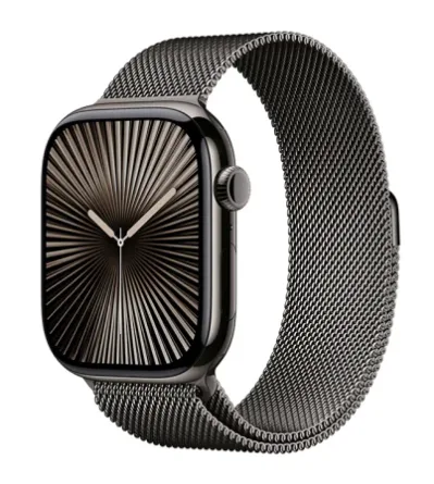Apple Watch Series 10 GPS + Cellular 46 mm naturlig titanboett med Milaneseloop