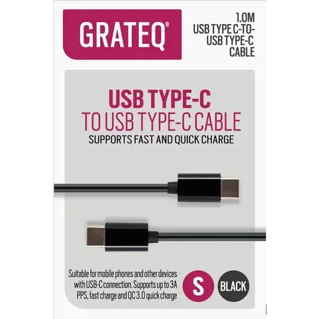 GRATEQ 85060QC USB 2.0-kabel 1 m, USB C till USB C, svart