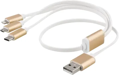 EPZI Multiladdare, USB-C, Lightning, Micro USB, USB-A, 50cm, vit