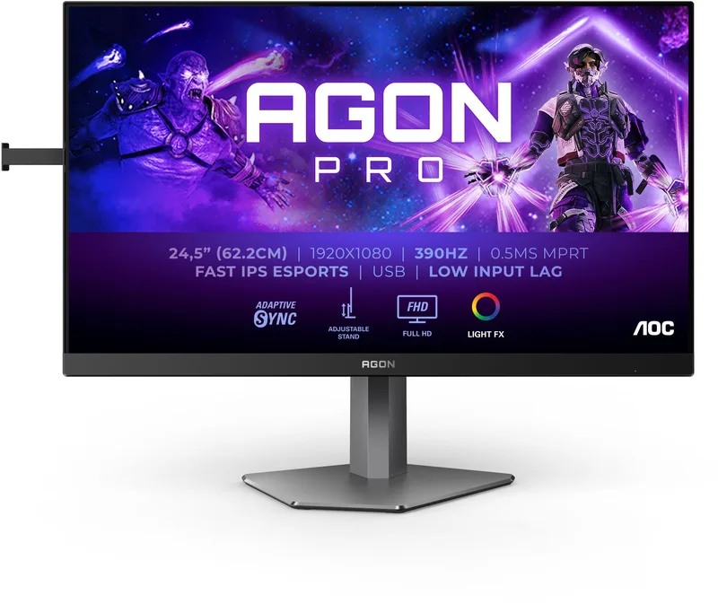 24.5" AOC AG256FS, IPS 1920x1080, 0.3ms, 390hz Adaptive-Sync, HDR400, höjdjusterbar, pivot, 2xHDMI/DP, USB 3.2-hubb