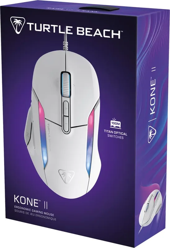Turtle Beach Kone II – Trådad, ergonomisk RGB-gamingmus, 26K DPI optisk sensor, 100 milj. klick optiska omkopplare, 23 anpassningsbara ingångar, 4D rullhjul, rena PTFE-skjutreglage