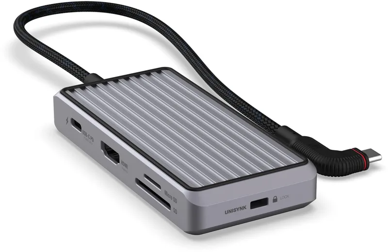 Dockningstation Unisynk 8-port USB-C Hub V2, HDMI, 2xUSB-C, 2xUSB-A, LAN, PD 100W, kortläsare SD/MicroSD