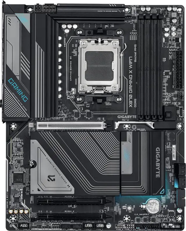 GIGABYTE X870 GAMING WIFI6 moderkort – stöder AMD Ryzen 9000 processorer, 8+2+2 faser VRM, upp till 8000MHz DDR5 (OC), 1xPCIe 5.0, Wi-Fi 6, 2,5GbE LAN, USB 4