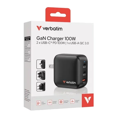 Verbatim Mini GaN-laddare 100 W, 3 portar 32230