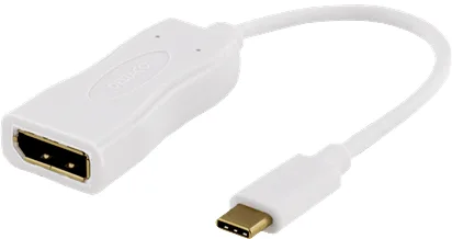 DELTACO USB-C till DisplayPort-adapter, vit, 0,1 m