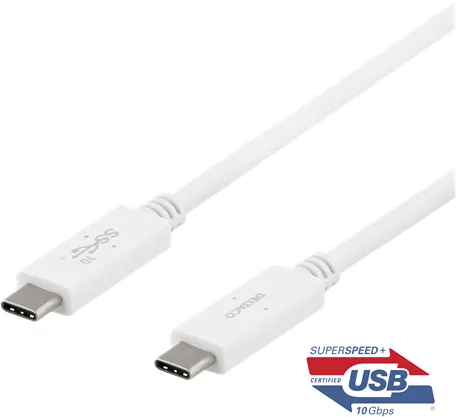 Deltaco USB 3.1-kabel USB-C till USB-C, 100 W, vit, 1 m