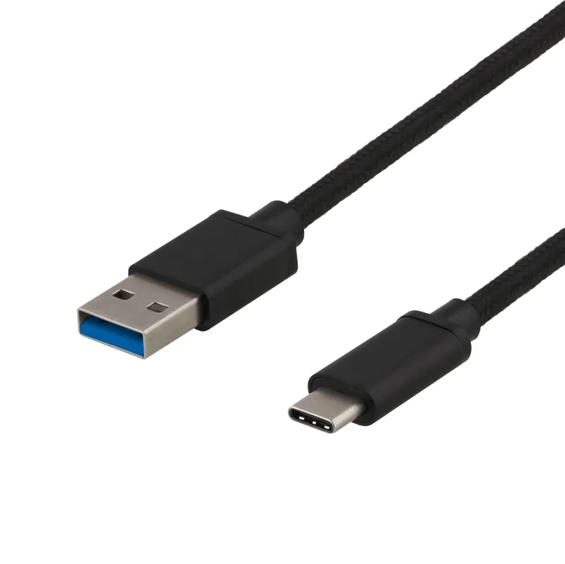 DELTACO USB 3.1-kabel A-C tygklädd svart, 1 m