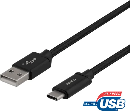 DELTACO USB 2.0-kabel USB-C till USB-A, flätad, svart, 2 m