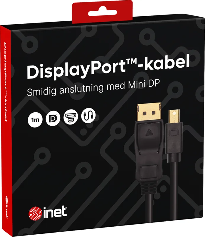 Inet brand Inet DisplayPort till Mini DisplayPort-kabel, svart, 1 m