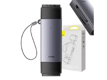 Baseus Lite Series SD/TF-kortläsare, USB + USB-C (grå)