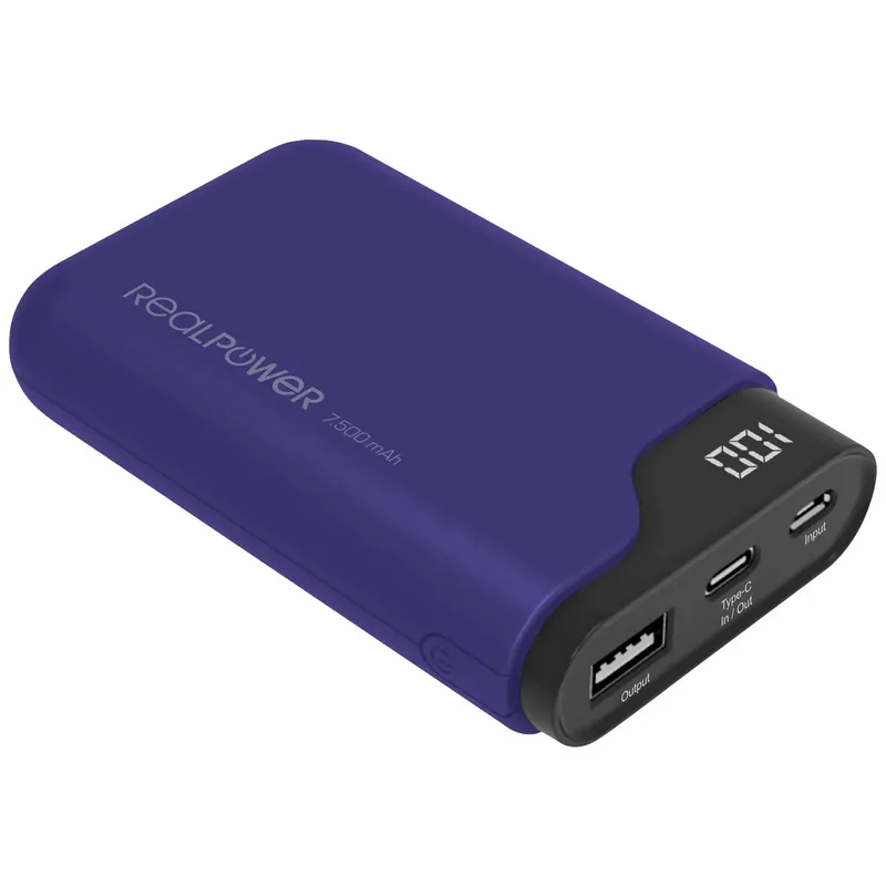 RealPower PB-7500C powerbank, 7500 mAh, marinblå